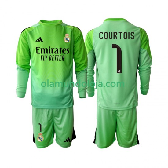 Camisola Real Madrid Thibaut Courtois 1 Criança Equipamento Segundo 2025-2026 Manga Comprida